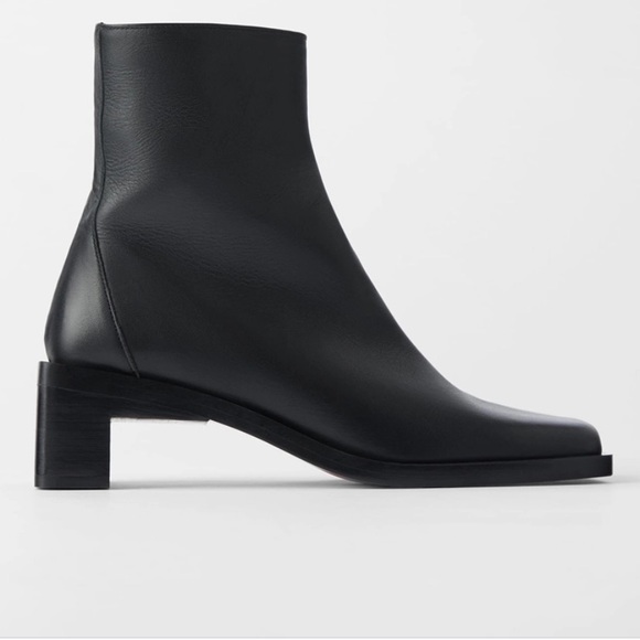 ZARA black leather Square-Toe Heeled Boots size 38 Fits 39 8 8.5 - Picture 4 of 6